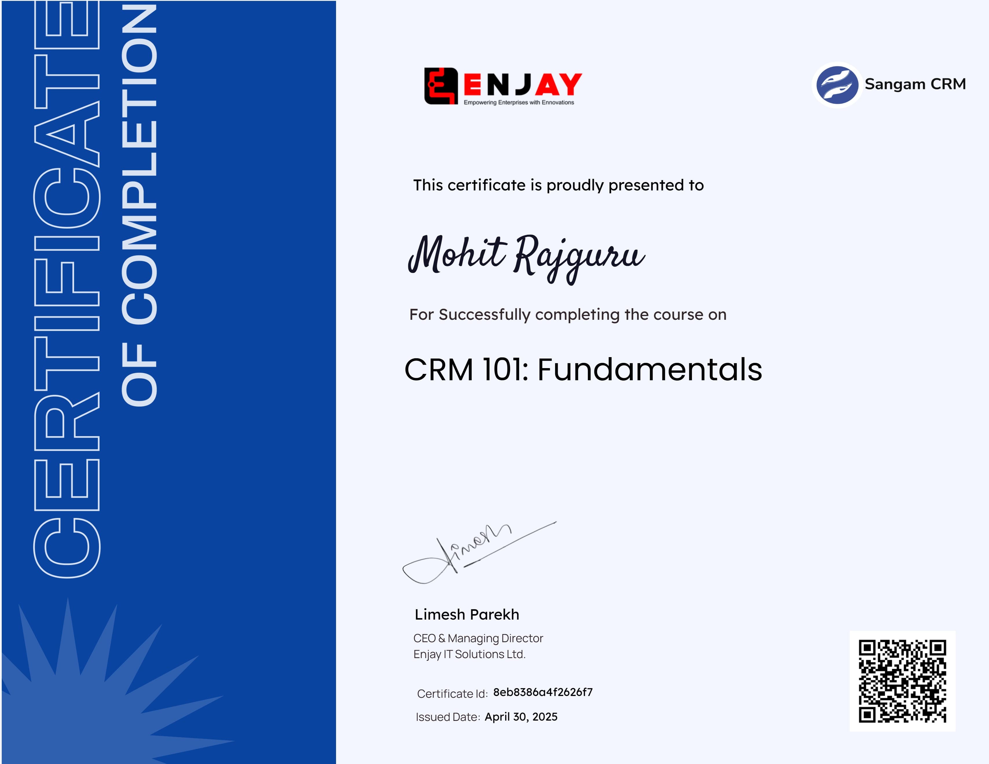 Enjay Certificate